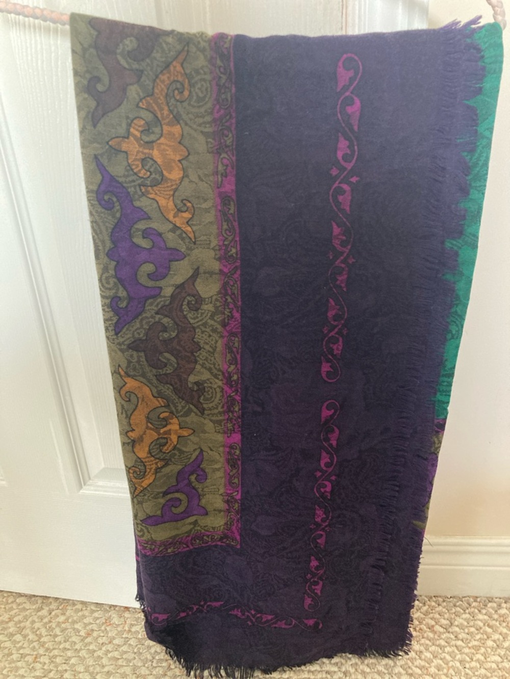 Purple Boho Paisley Fringe Scarf